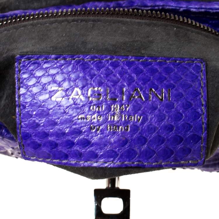 Pre Owned Zagliani Purple Python Leather Envelope Shoulder Bag