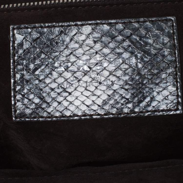 Pre Owned Zagliani Gun Metal Python Medium Puffy Hobo