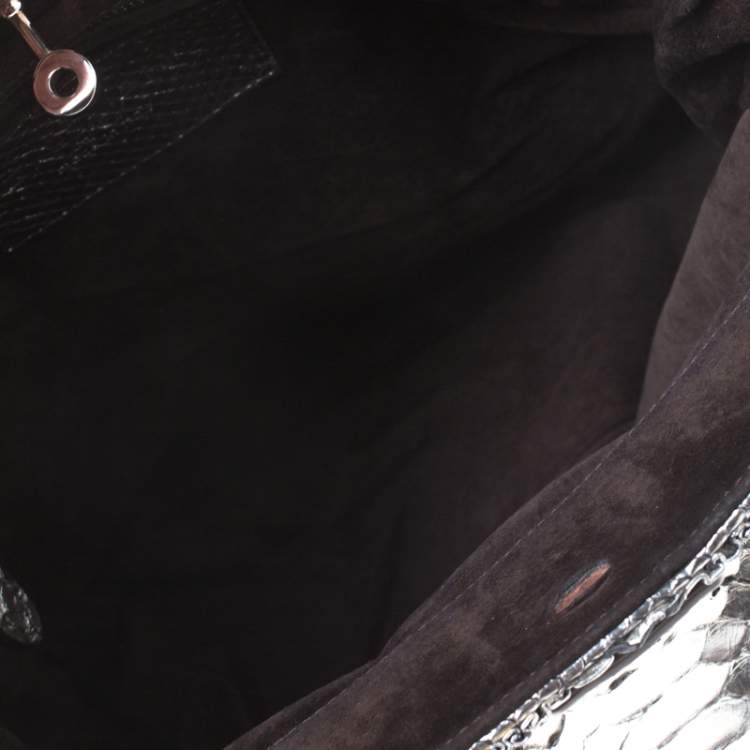 Pre Owned Zagliani Gun Metal Python Medium Puffy Hobo
