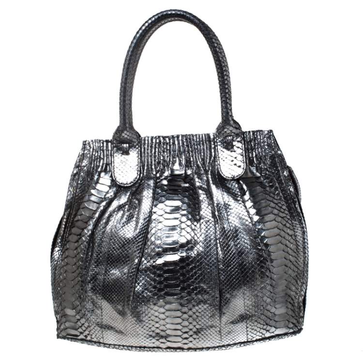 Pre Owned Zagliani Gun Metal Python Medium Puffy Hobo