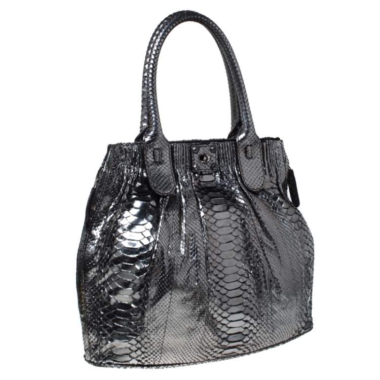 Pre Owned Zagliani Gun Metal Python Medium Puffy Hobo