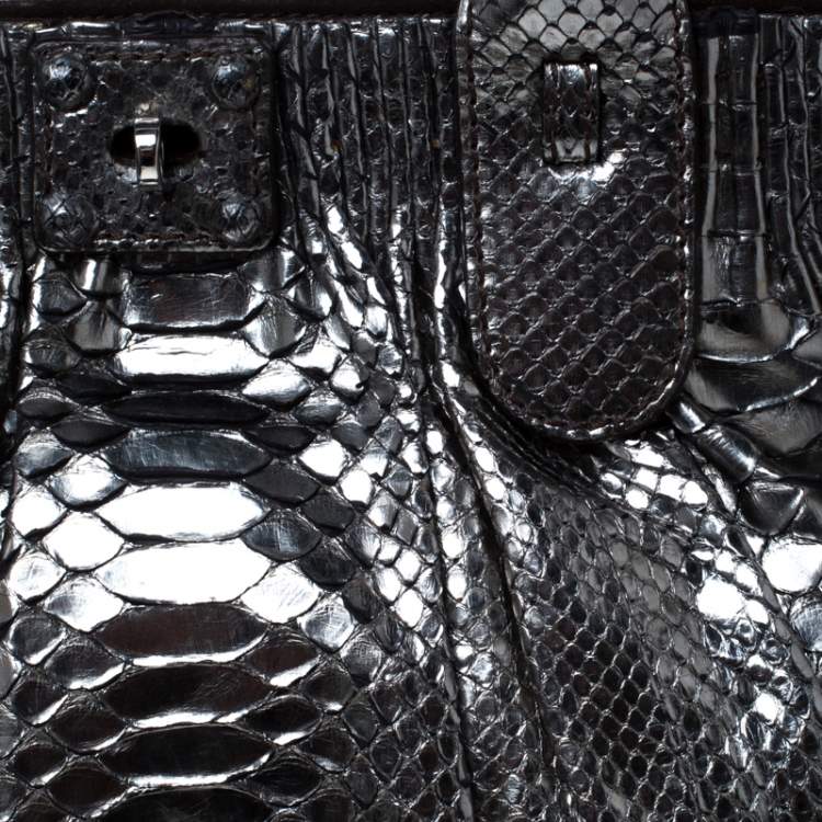 Pre Owned Zagliani Gun Metal Python Medium Puffy Hobo