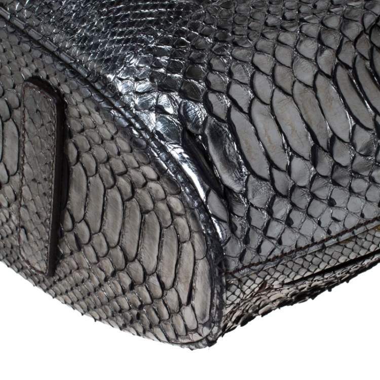 Pre Owned Zagliani Gun Metal Python Medium Puffy Hobo