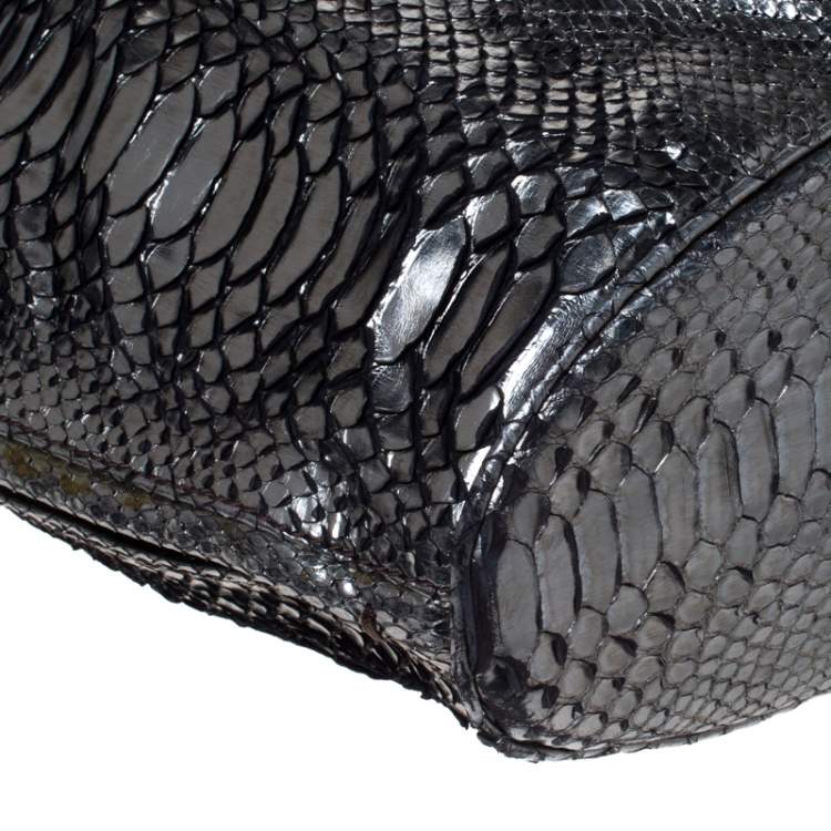 Pre Owned Zagliani Gun Metal Python Medium Puffy Hobo