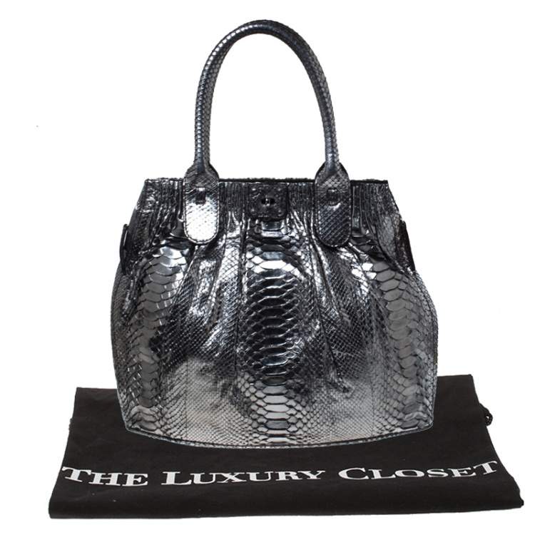 Pre Owned Zagliani Gun Metal Python Medium Puffy Hobo