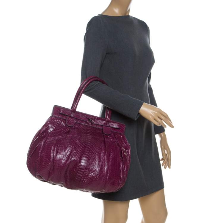 Pre Owned Zagliani Plum Python Puffy Hobo