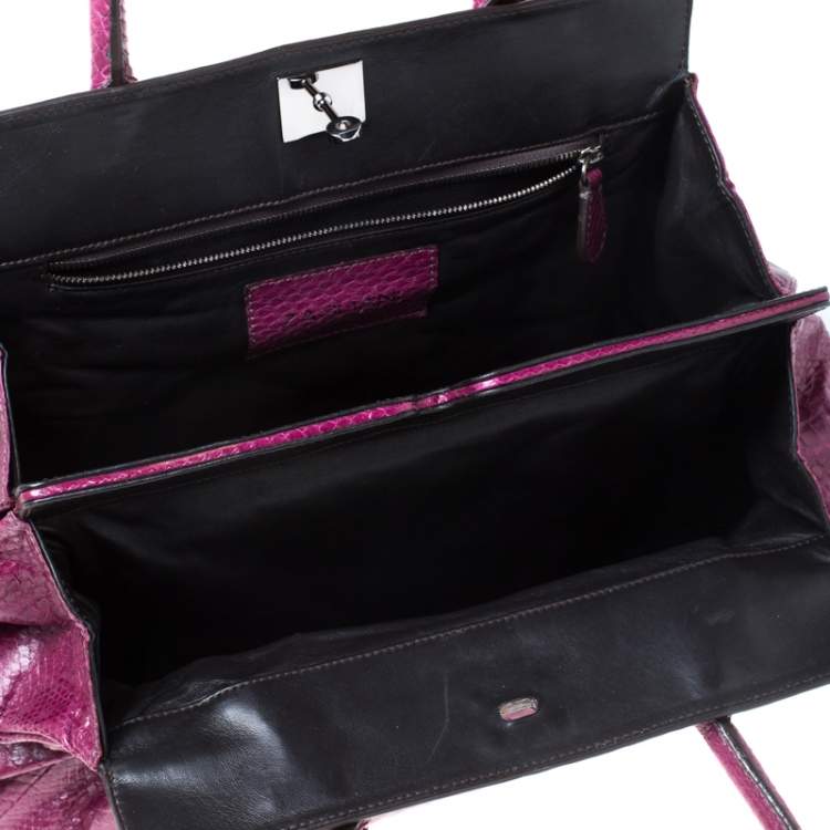 Pre Owned Zagliani Plum Python Puffy Hobo