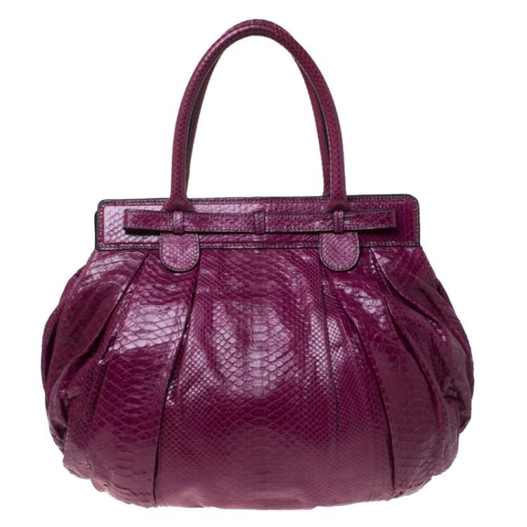Pre Owned Zagliani Plum Python Puffy Hobo