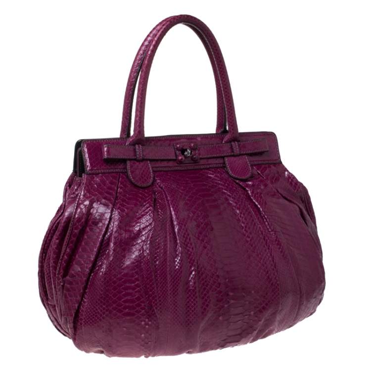 Pre Owned Zagliani Plum Python Puffy Hobo
