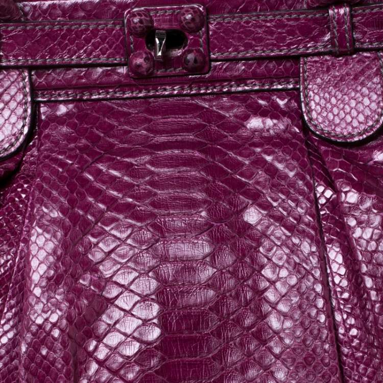 Pre Owned Zagliani Plum Python Puffy Hobo