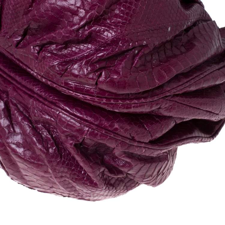 Pre Owned Zagliani Plum Python Puffy Hobo