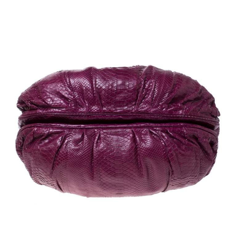 Pre Owned Zagliani Plum Python Puffy Hobo