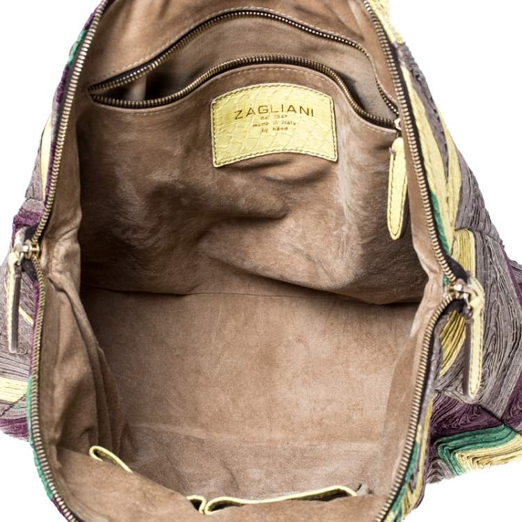 Pre Owned Zagliani Multicolor Woven Leather and Python Tomodachi Satchel 