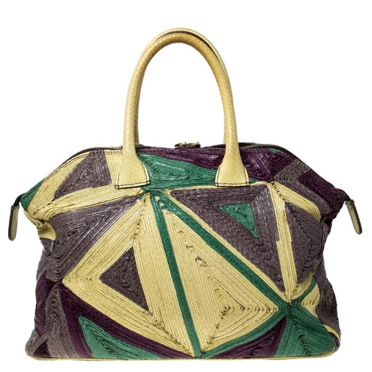 Pre Owned Zagliani Multicolor Woven Leather and Python Tomodachi Satchel 