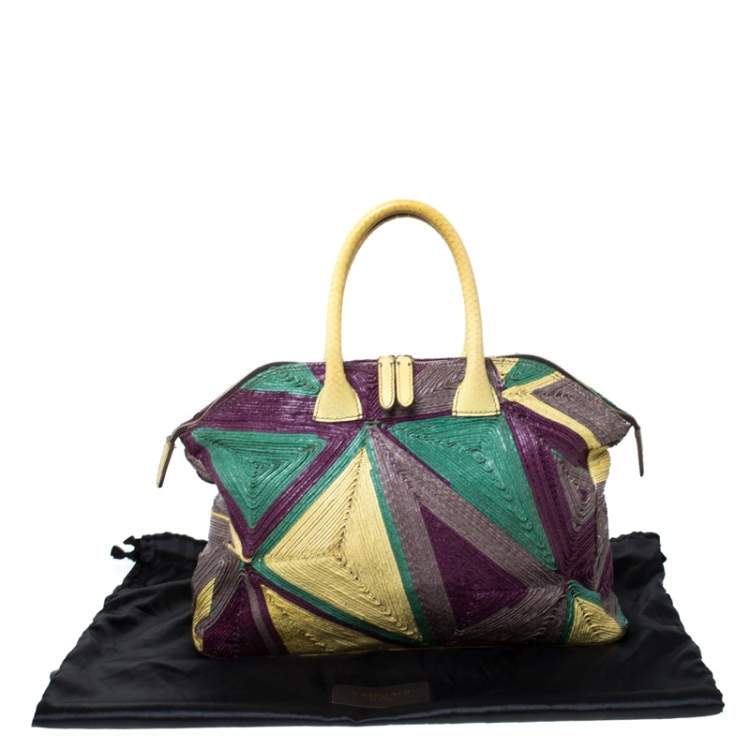 Pre Owned Zagliani Multicolor Woven Leather and Python Tomodachi Satchel 