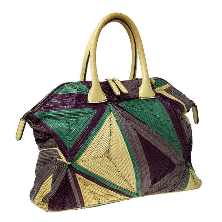 Pre Owned Zagliani Multicolor Woven Leather and Python Tomodachi Satchel 