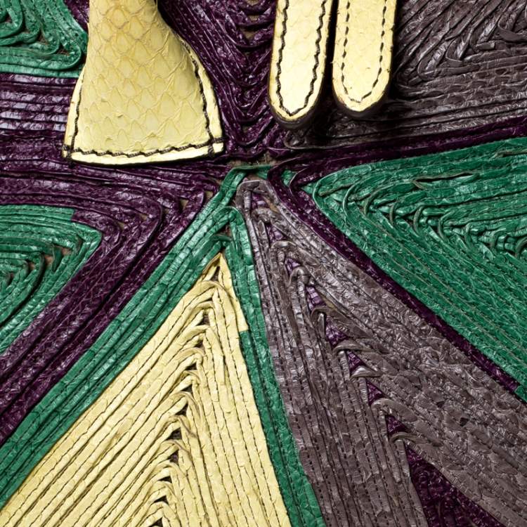 Pre Owned Zagliani Multicolor Woven Leather and Python Tomodachi Satchel 