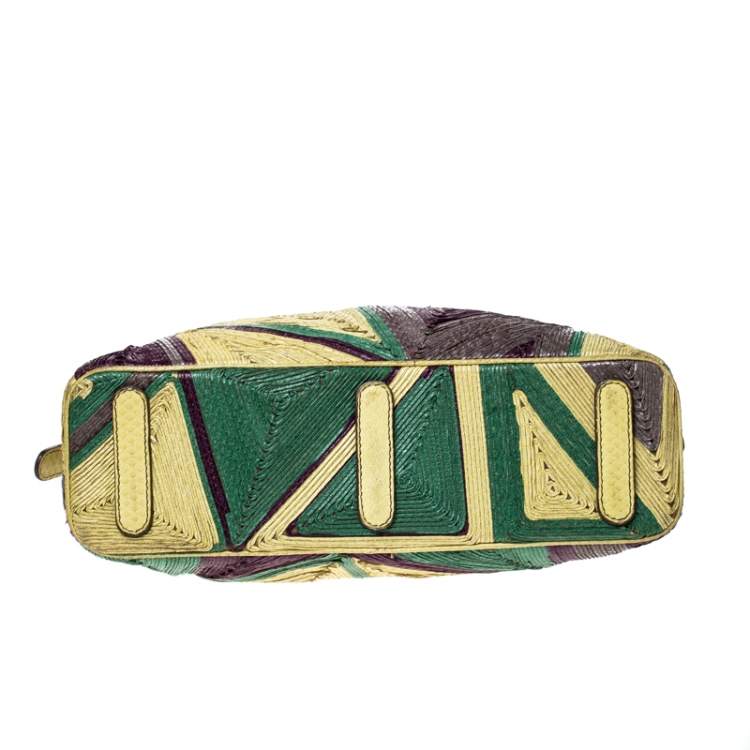Pre Owned Zagliani Multicolor Woven Leather and Python Tomodachi Satchel 