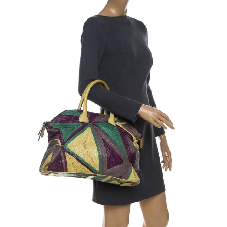 Pre Owned Zagliani Multicolor Woven Leather and Python Tomodachi Satchel 