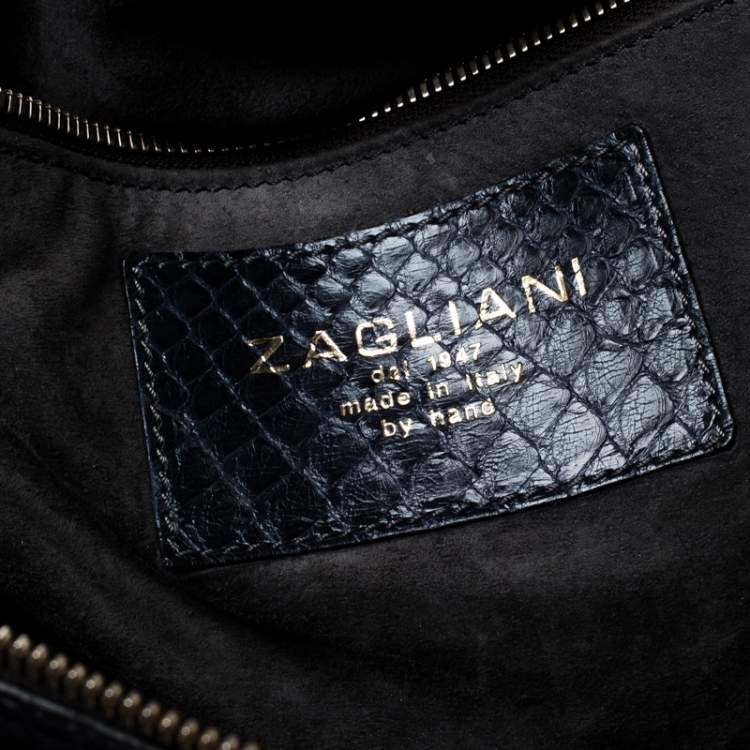 Pre Owned Zagliani Navy Blue Python Puffy Hobo