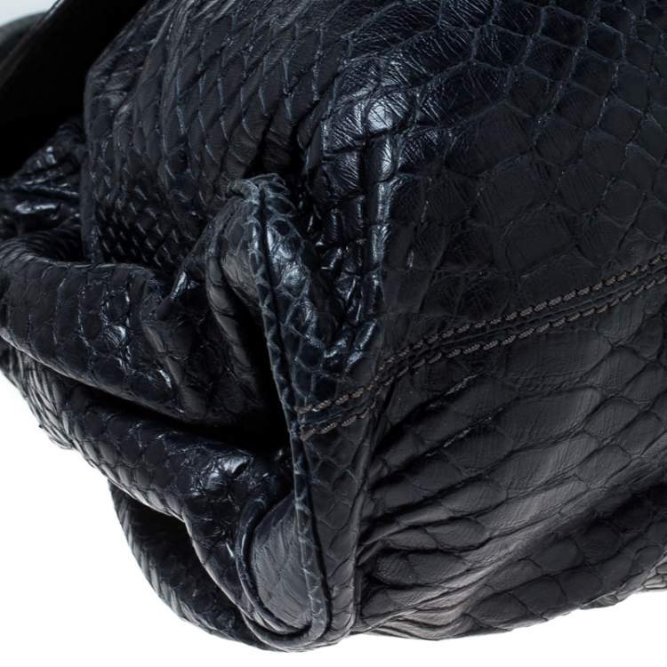 Pre Owned Zagliani Navy Blue Python Puffy Hobo