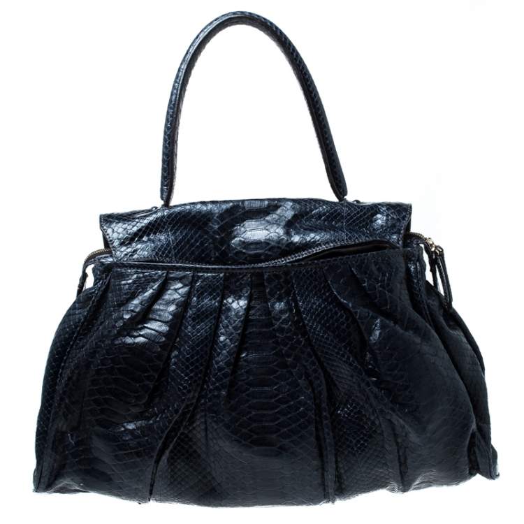 Pre Owned Zagliani Navy Blue Python Puffy Hobo