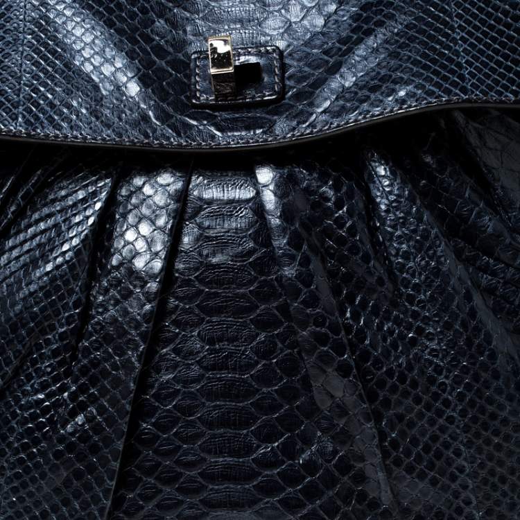 Pre Owned Zagliani Navy Blue Python Puffy Hobo