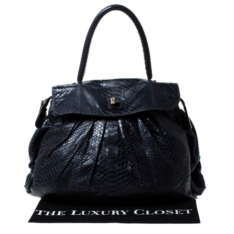 Pre Owned Zagliani Navy Blue Python Puffy Hobo