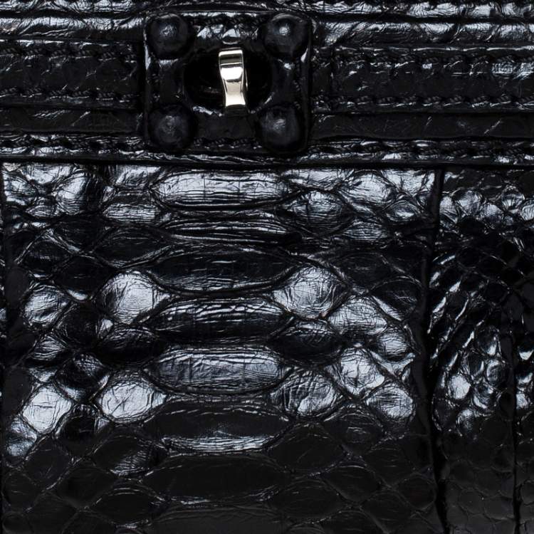 Pre Owned Zagliani Black Python Leather Clutch 