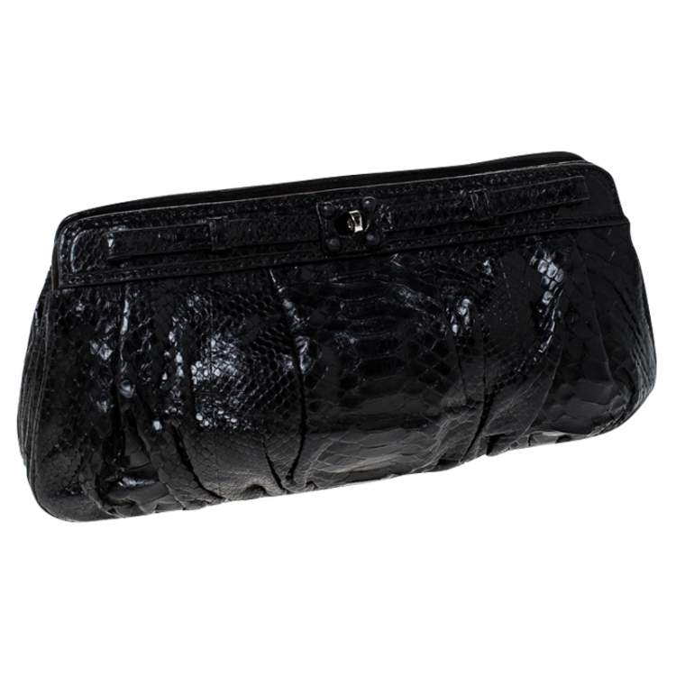 Pre Owned Zagliani Black Python Leather Clutch 
