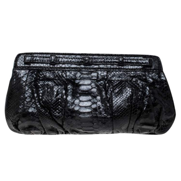 Pre Owned Zagliani Black Python Leather Clutch 