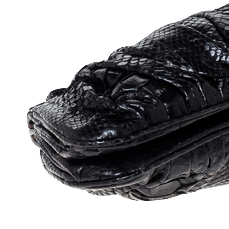 Pre Owned Zagliani Black Python Leather Clutch 