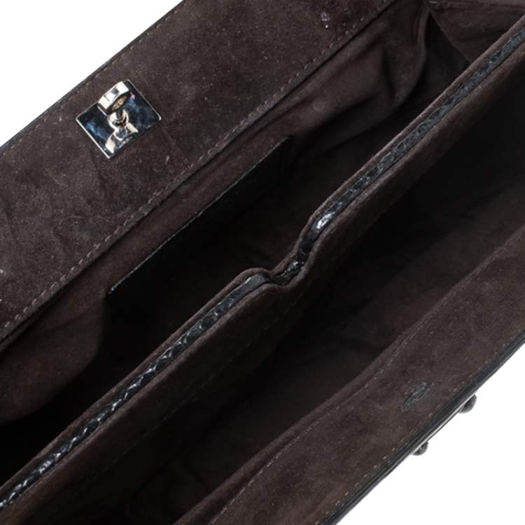Pre Owned Zagliani Black Python Leather Clutch 