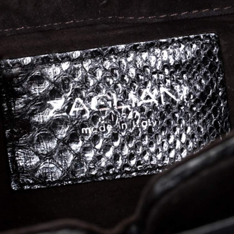 Pre Owned Zagliani Black Python Leather Clutch 