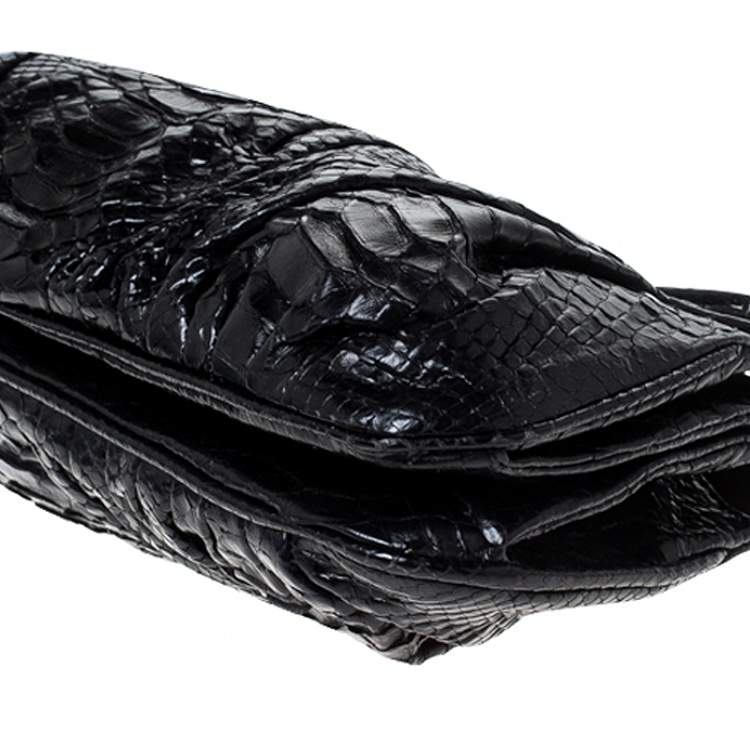 Pre Owned Zagliani Black Python Leather Clutch 