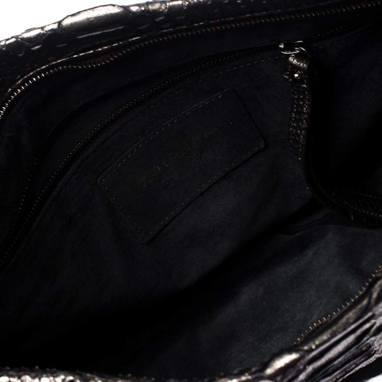 Pre Owned Zagliani Metallic Silver Python Leather Oversized Clutch 