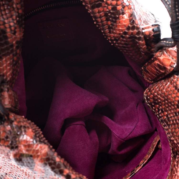 Pre Owned Zagliani Orange Python Leather Hobo 