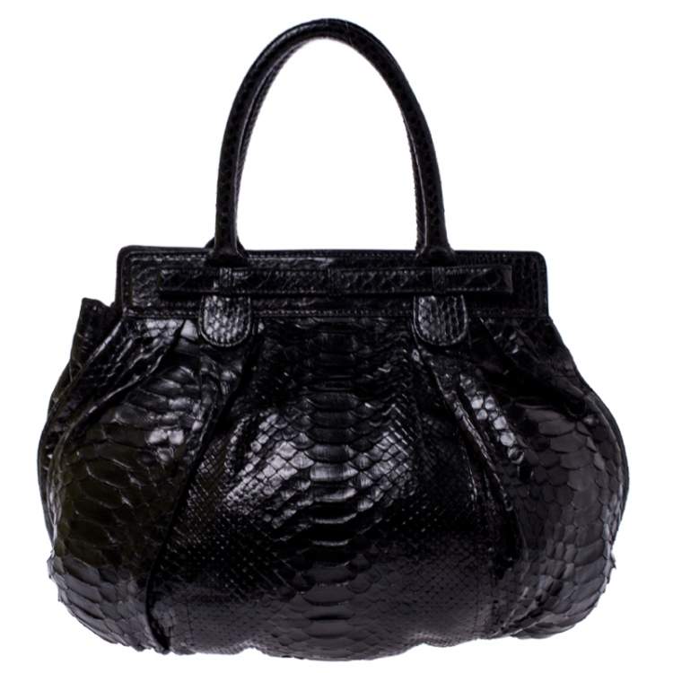 Pre Owned Zagliani Metallic Black Python Puffy Hobo