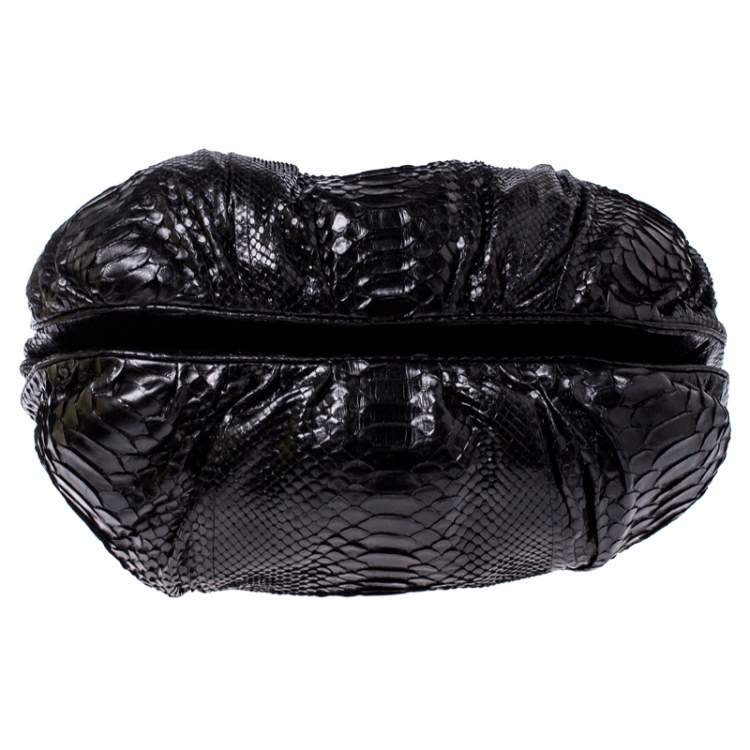 Pre Owned Zagliani Metallic Black Python Puffy Hobo