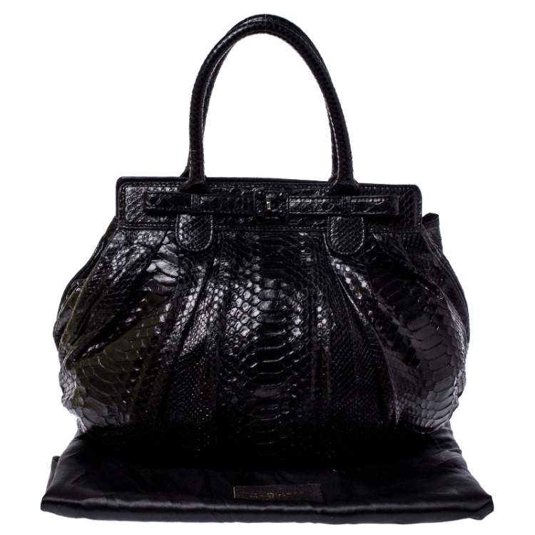 Pre Owned Zagliani Metallic Black Python Puffy Hobo