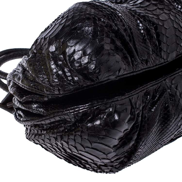 Pre Owned Zagliani Metallic Black Python Puffy Hobo