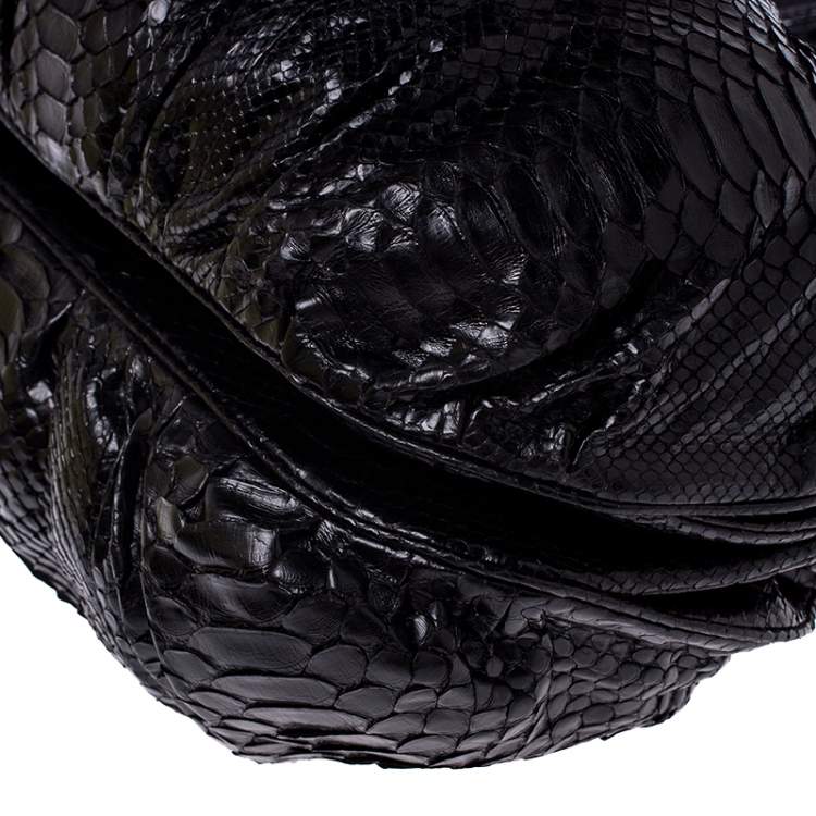 Pre Owned Zagliani Metallic Black Python Puffy Hobo