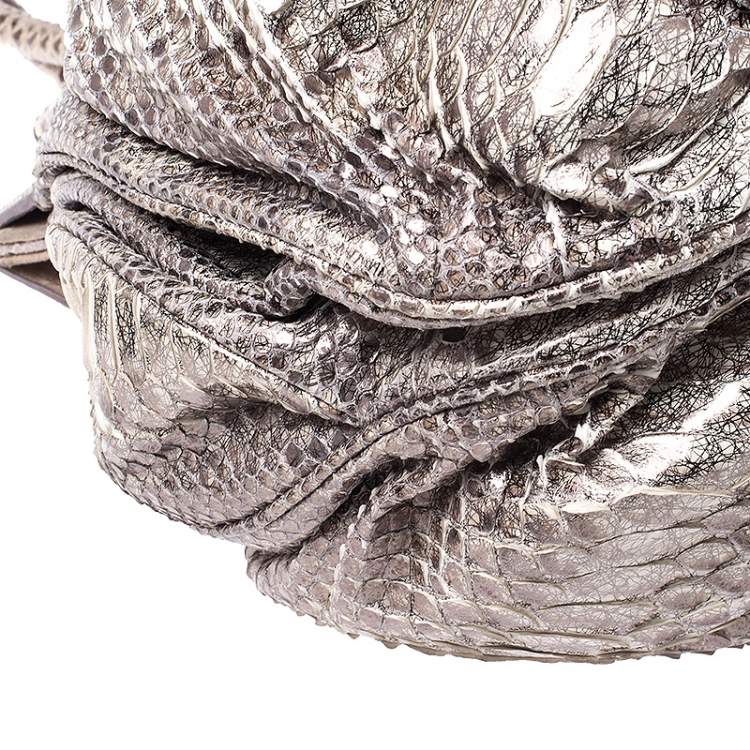 Pre Owned Zagliani Cream/Black Metallic Python Puffy Hobo