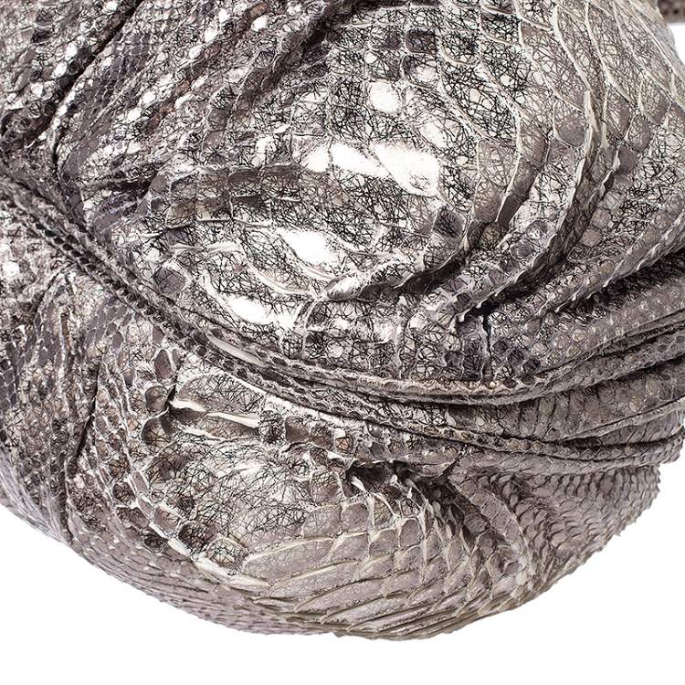 Pre Owned Zagliani Cream/Black Metallic Python Puffy Hobo