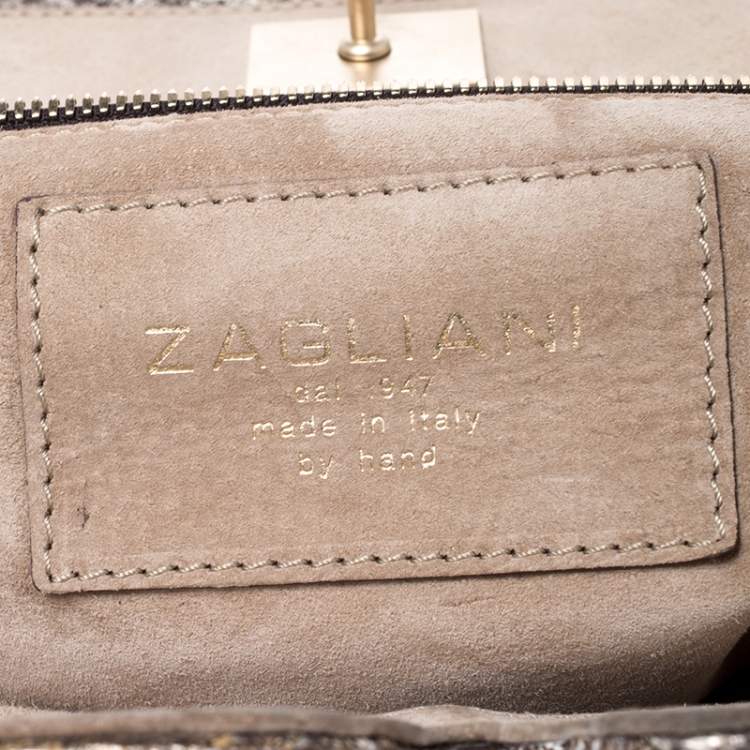 Pre Owned Zagliani Cream/Black Metallic Python Puffy Hobo