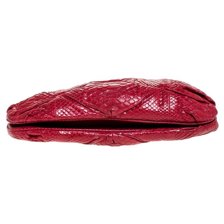 Pre Owned Zagliani Red Python Leather Flash Clutch