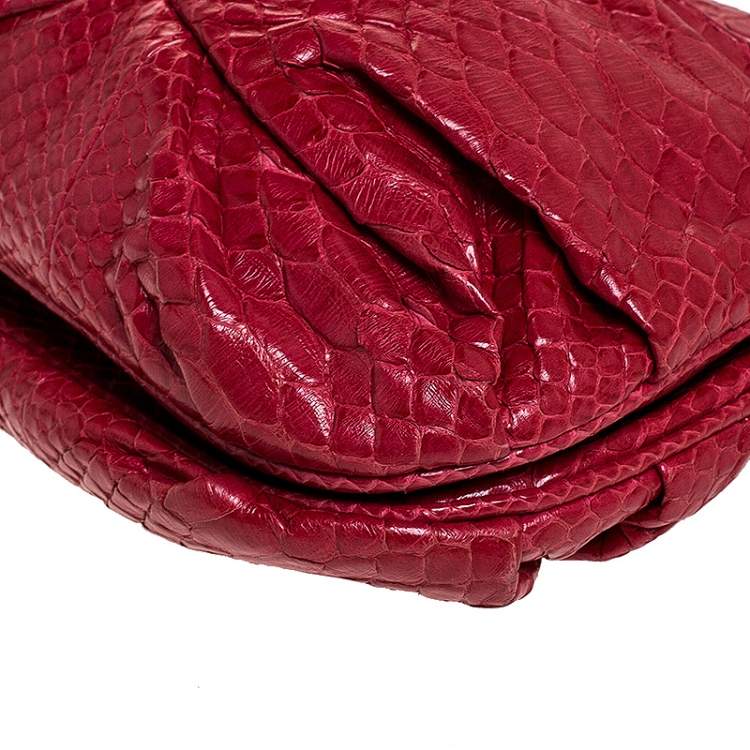 Pre Owned Zagliani Red Python Leather Flash Clutch