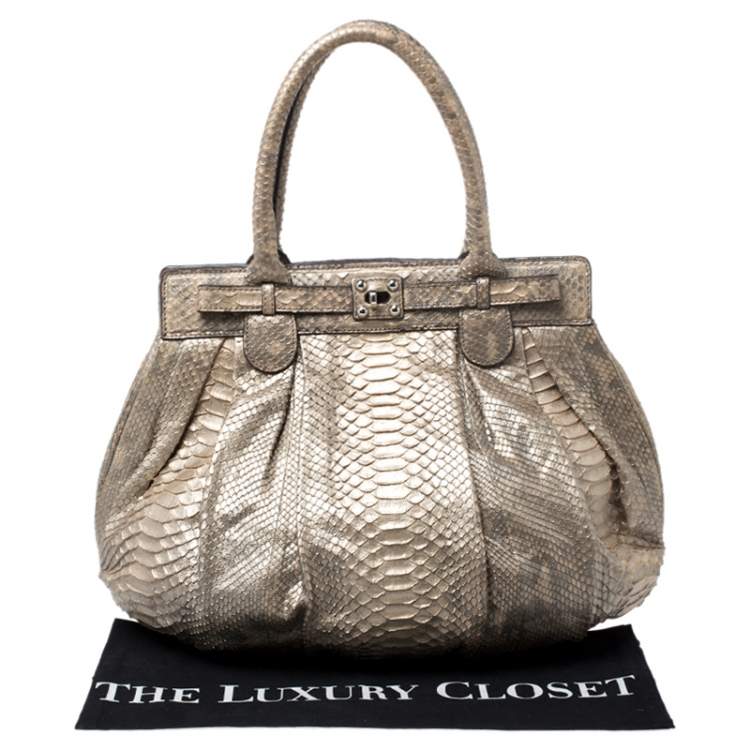 Pre Owned Zagliani Metallic Gold Python Puffy Hobo