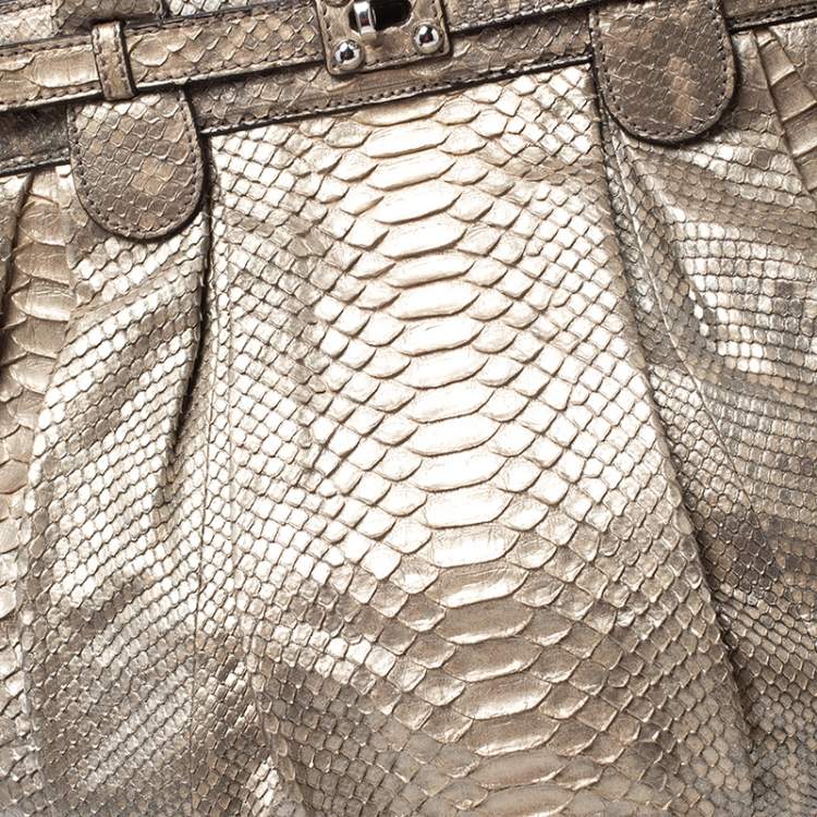 Pre Owned Zagliani Metallic Gold Python Puffy Hobo