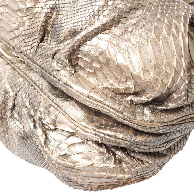Pre Owned Zagliani Metallic Gold Python Puffy Hobo